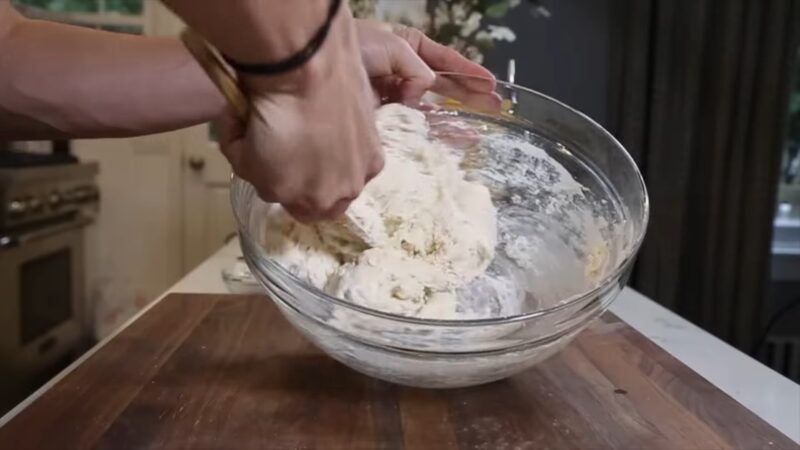 preparing pizza dough