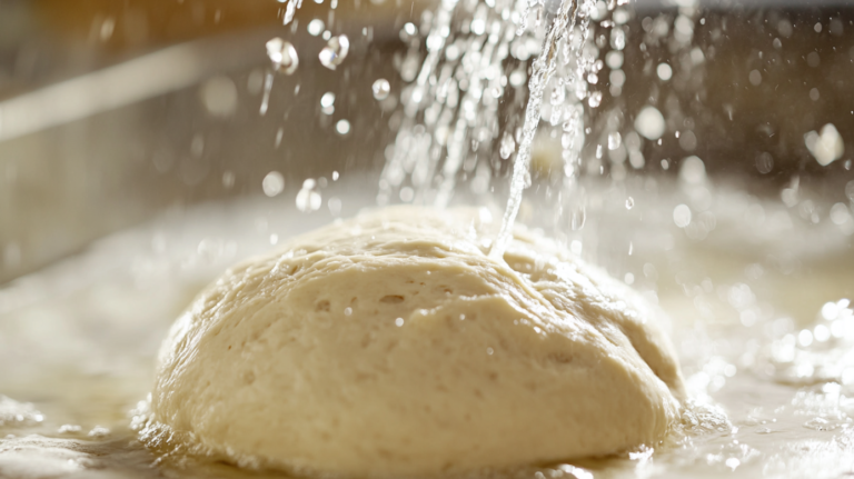 Water Being Poured Over Pizza Dough to Highlight the Importance of Water Quality in Dough Preparation