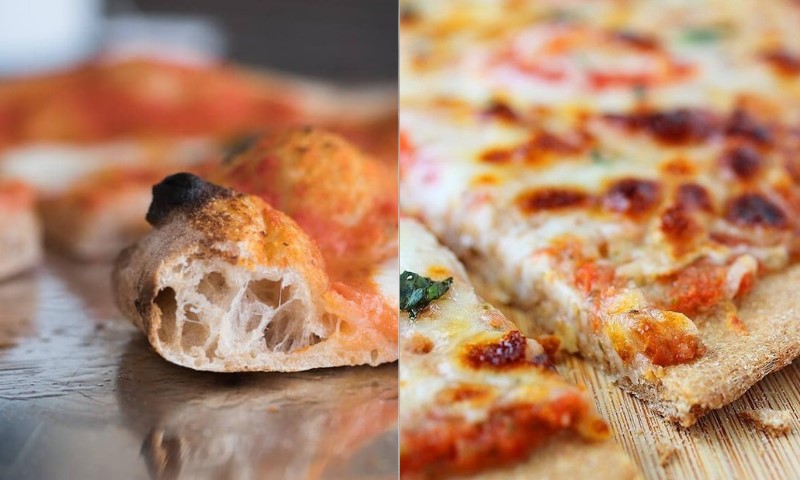 Side-by-side images of a slice of pizza